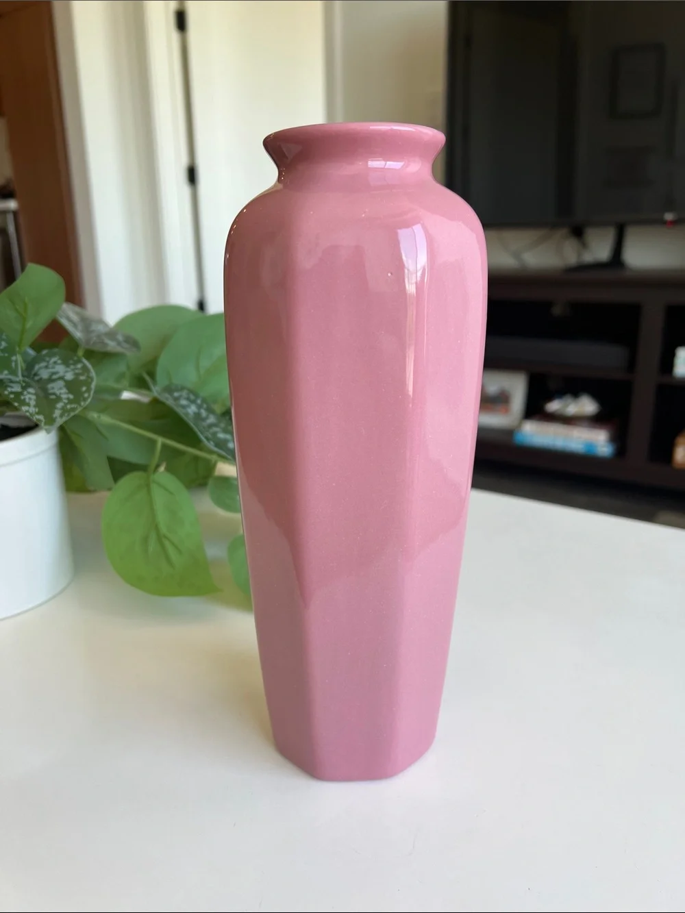 Vintage Tall Ceramic Vase Pink Mauve - Picture 3 of 11